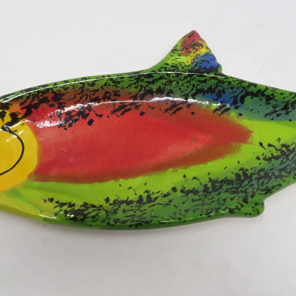 Vintage Signed Pottery Artist Amen Wardy Large Salmon‎ Fish Centerpiece Dish 20